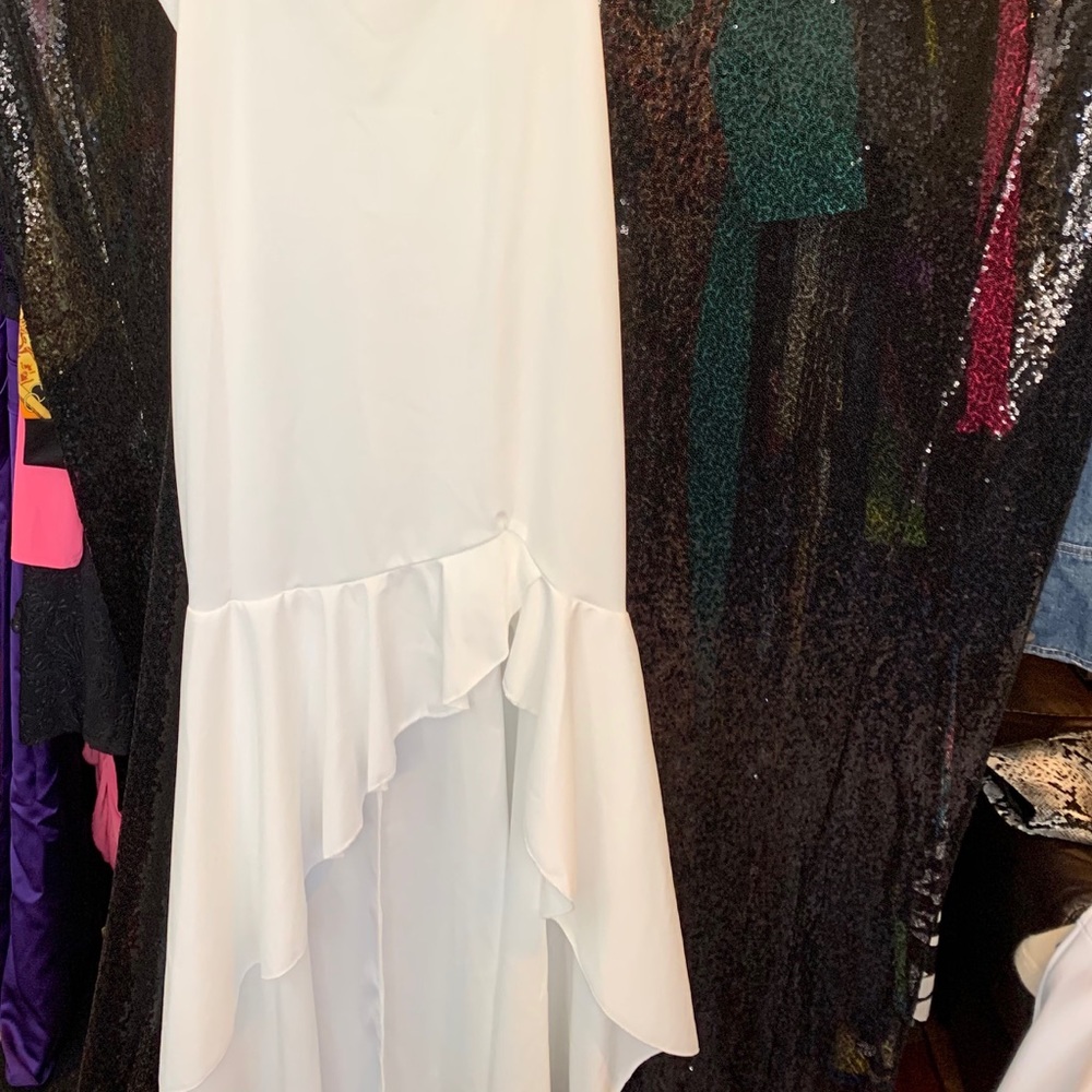 Plus Size White Asymmetrical Ruffled Dress